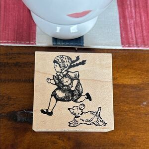 Krimgen Vintage Wooden Stamp with Girl and Dog Design NEW